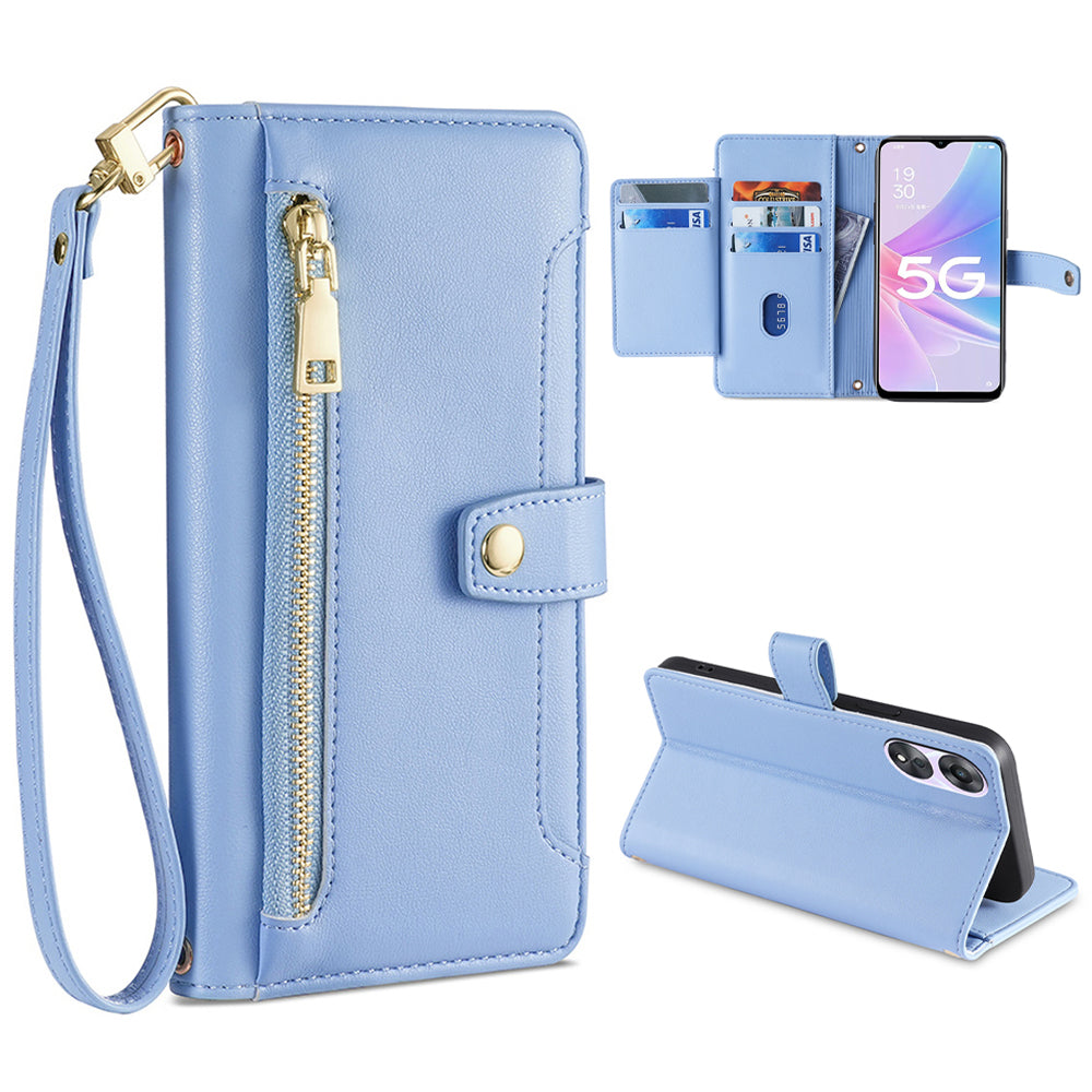 For Oppo A58 5G Textured PU Leather Wallet Case Multiple Card Slots Magnetic Closure Zipper Pocket Stand Phone Cover with Wrist Strap and Shoulder Strap For Oppo A58 5G Textured PU Leather Wallet Case Multiple Card Slots Magnetic Closure Zipper Pocket Stand Phone Cover with Wrist Strap and Shoulder Strap